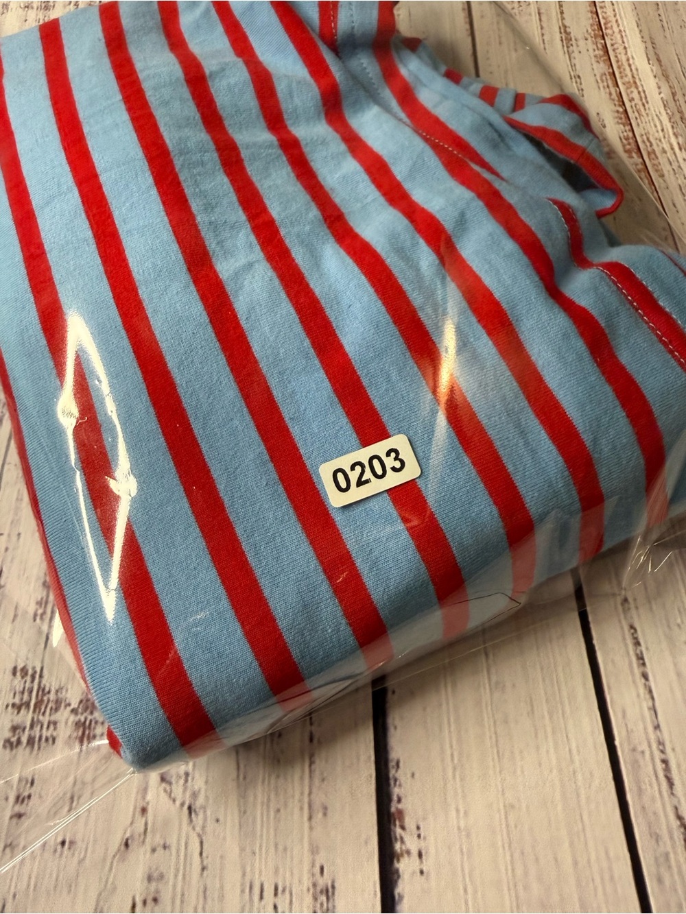 Striped Ruffle Henley Tee - Blue & Red - Picture 7 of 10